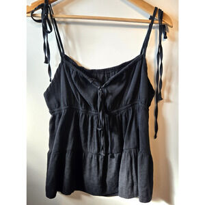 Romwe Y2K Top Womens Medium Black Tiered Babydoll Cami Flowy Boho Sleeveless